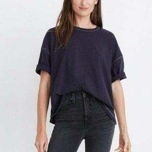 Madewell Cropped Oversized Short Sleeve Navy Blue Tee Women's Size Large